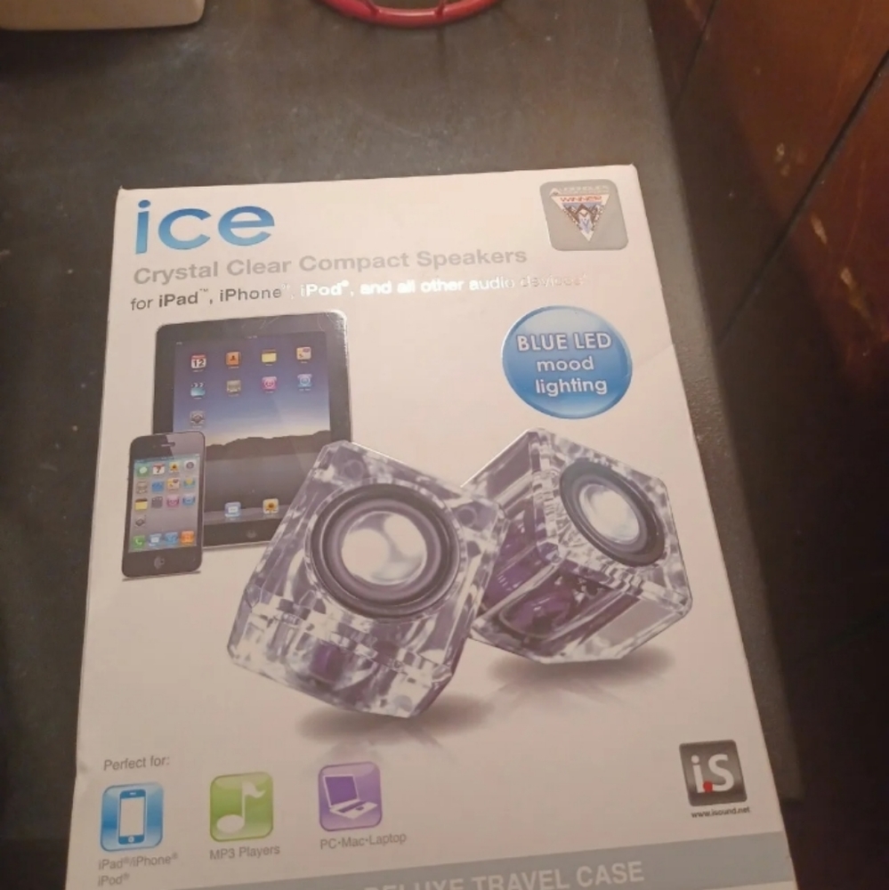 ICE CRYSTAL Clear Compact Mini Blue LED Mood Lighting cube speakers  4546